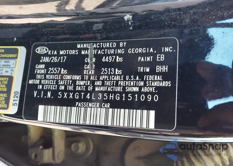 2017 Kia Optima Lx from USA, damaged, VIN 5XXGT4L35HG151090